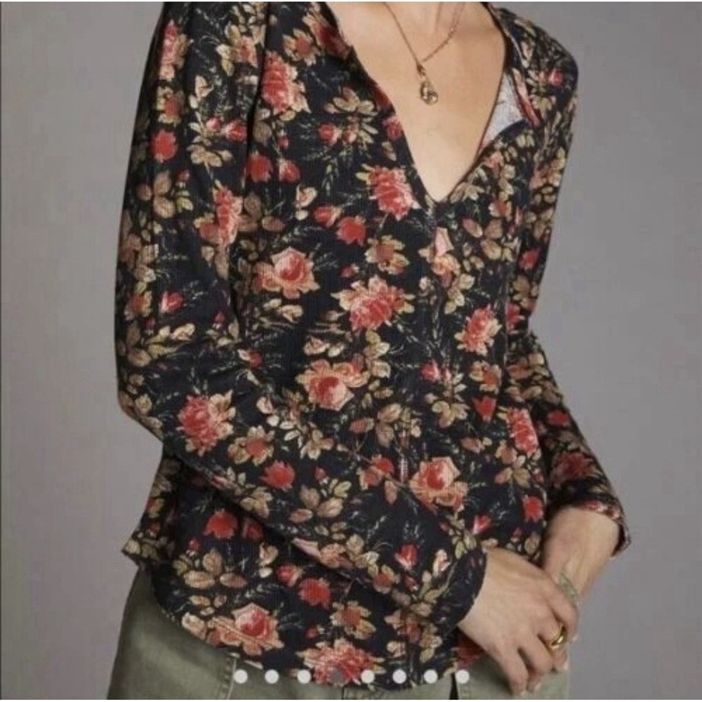 Anthropologie Pilcro Thermal Waffle Knit Split Neck Pullover Shirt Top Small